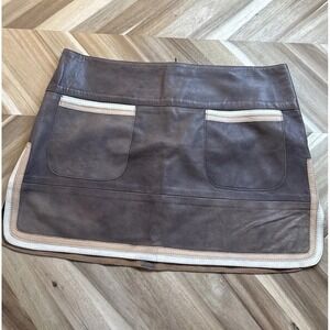 Animale Lambskin Leather Skirt Contrast Trim Brown/Cream/Beige Wmn 4P Side Slits